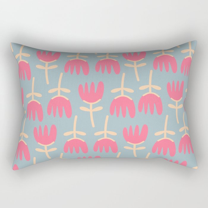 Tulips - Cheerful Scandi Floral Pattern in Pink, Apricot Cream, and Light Blue Rectangular Pillow Gallery Image 2
