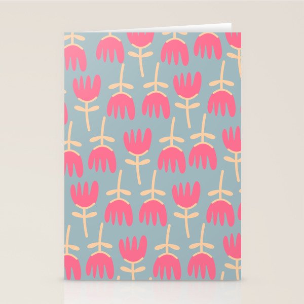 Tulips - Cheerful Scandi Floral Pattern in Pink, Apricot Cream, and Light Blue Stationery Card Gallery Image 2