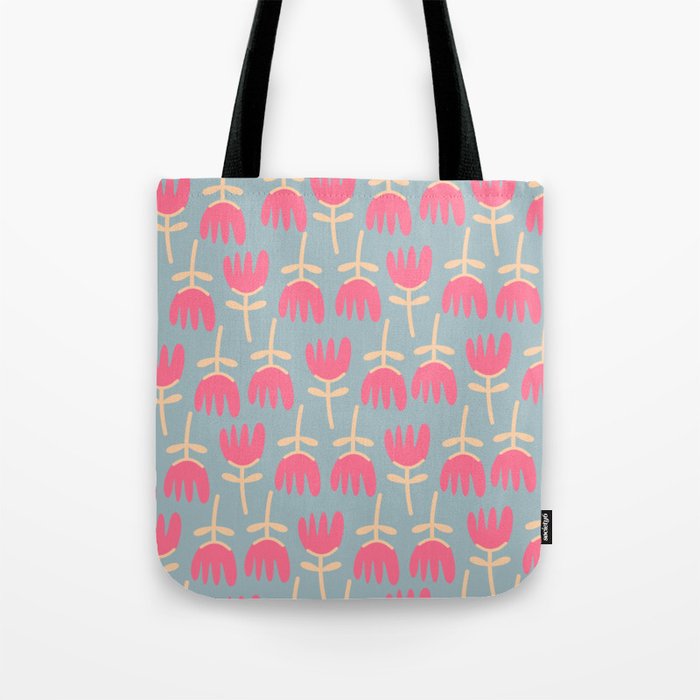 Tulips - Cheerful Scandi Floral Pattern in Pink, Apricot Cream, and Light Blue Tote Bag Gallery Image 1