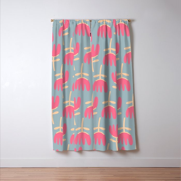 Tulips - Cheerful Scandi Floral Pattern in Pink, Apricot Cream, and Light Blue Window Curtain Gallery Image 3