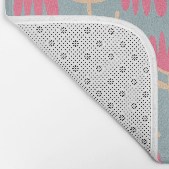 Tulips - Cheerful Scandi Floral Pattern in Pink, Apricot Cream, and Light Blue Bath Mat Gallery Image 2