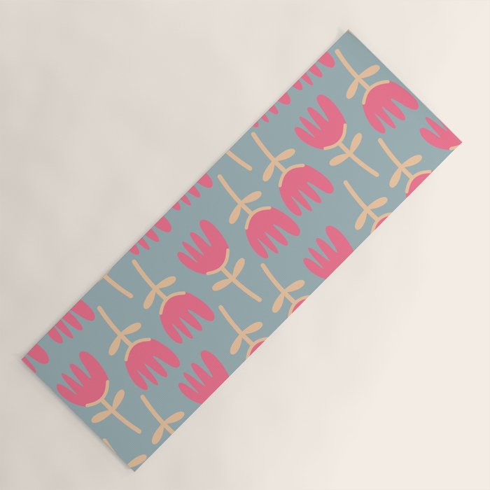 Tulips - Cheerful Scandi Floral Pattern in Pink, Apricot Cream, and Light Blue Yoga Mat Gallery Image 1