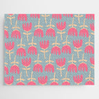 Tulips - Cheerful Scandi Floral Pattern in Pink, Apricot Cream, and Light Blue Jigsaw Puzzle Gallery Image 1
