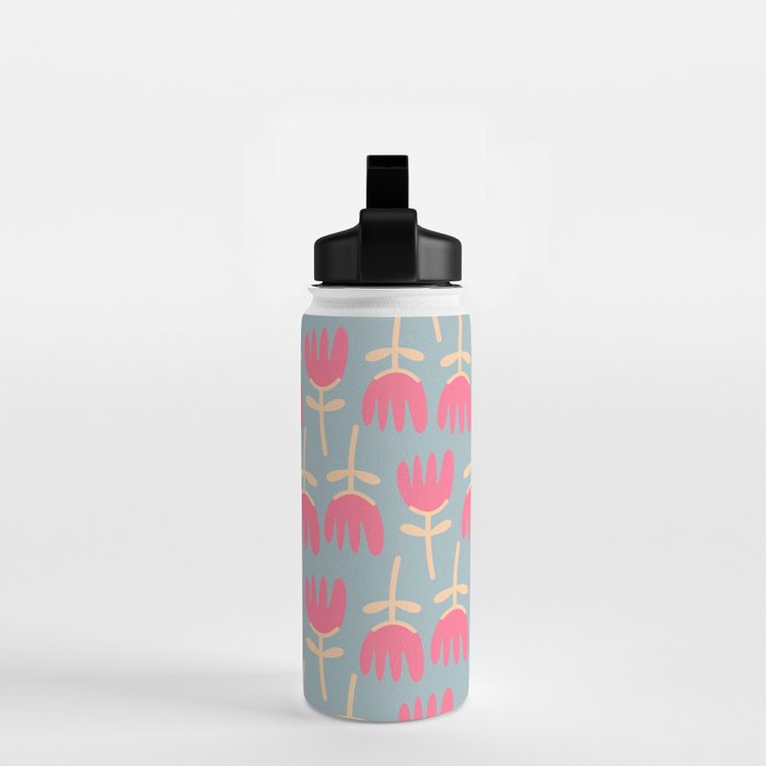 Tulips - Cheerful Scandi Floral Pattern in Pink, Apricot Cream, and Light Blue Water Bottle Gallery Image 2