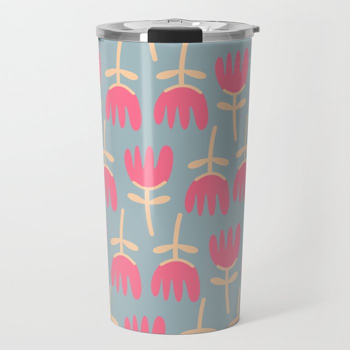 Tulips - Cheerful Scandi Floral Pattern in Pink, Apricot Cream, and Light Blue Travel Mug Gallery Image 1