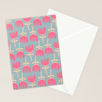 Tulips - Cheerful Scandi Floral Pattern in Pink, Apricot Cream, and Light Blue Stationery Card Gallery Image 2