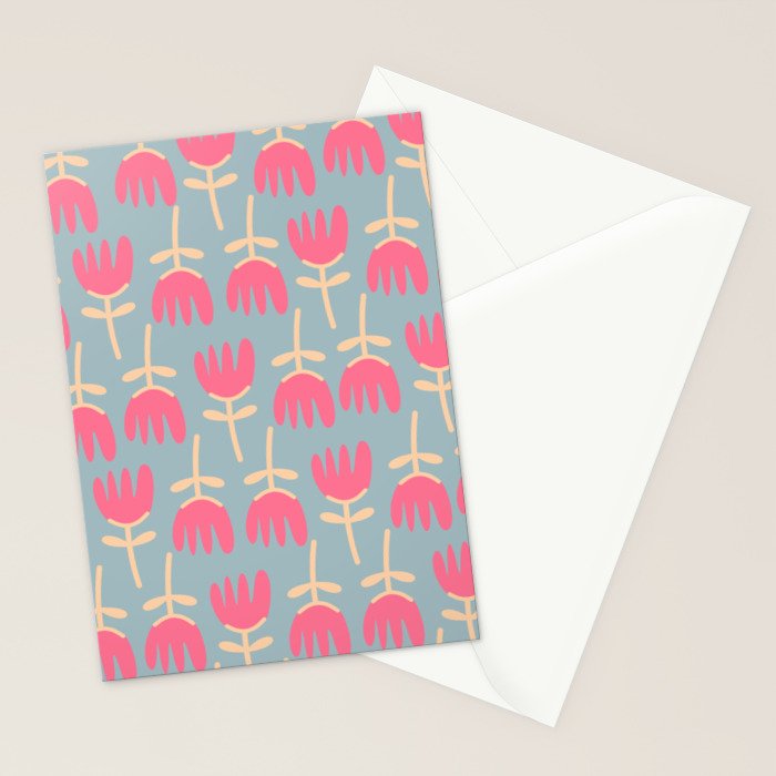 Tulips - Cheerful Scandi Floral Pattern in Pink, Apricot Cream, and Light Blue Stationery Card Gallery Image 2
