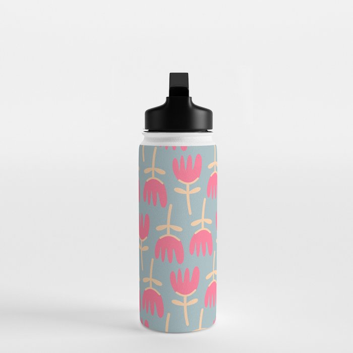 Tulips - Cheerful Scandi Floral Pattern in Pink, Apricot Cream, and Light Blue Water Bottle Gallery Image 3