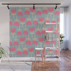 Tulips - Cheerful Scandi Floral Pattern in Pink, Apricot Cream, and Light Blue Wall Mural Gallery Image 1