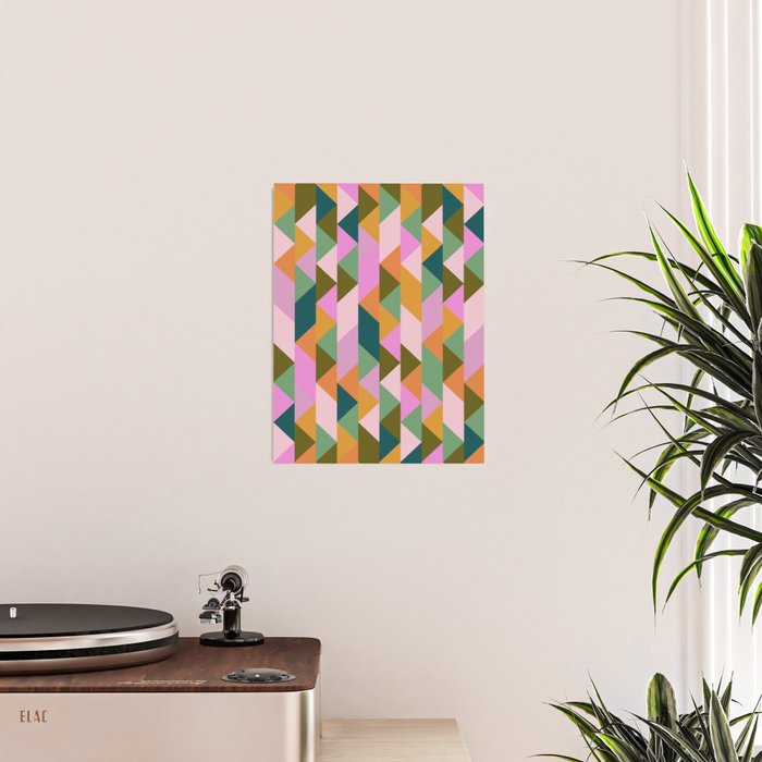 Retro Modern Pink Green Geometric Triangle Art Poster Gallery Image 2