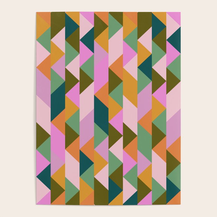 Retro Modern Pink Green Geometric Triangle Art Poster Gallery Image 4