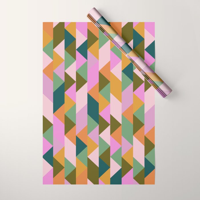 Retro Modern Pink Green Geometric Triangle Art Wrapping Paper Gallery Image 1