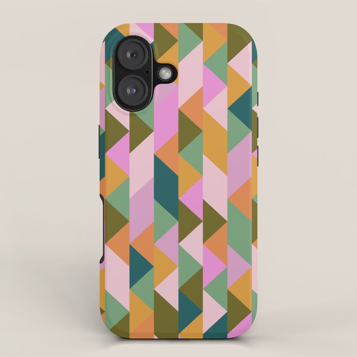 Retro Modern Pink Green Geometric Triangle Art iPhone Case Gallery Image 1