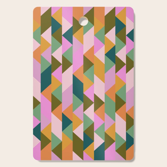 Retro Modern Pink Green Geometric Triangle Art Cutting Board Gallery Image 1