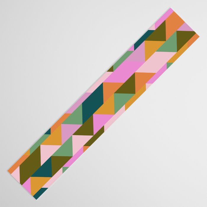 Retro Modern Pink Green Geometric Triangle Art Table Runner Gallery Image 3