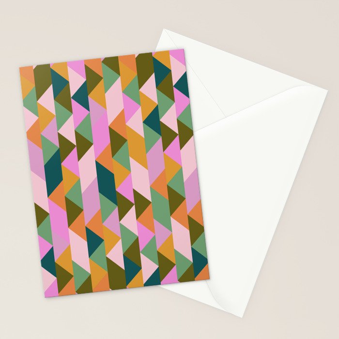 Retro Modern Pink Green Geometric Triangle Art Stationery Card Gallery Image 2