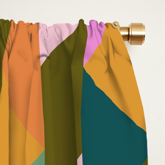 Retro Modern Pink Green Geometric Triangle Art Window Curtain Gallery Image 2