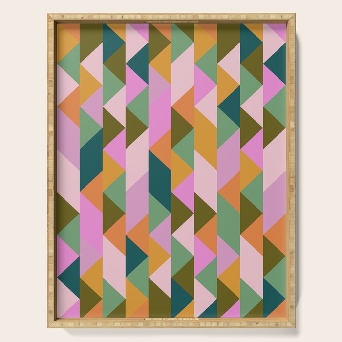 Retro Modern Pink Green Geometric Triangle Art Serving Tray Gallery Image 1