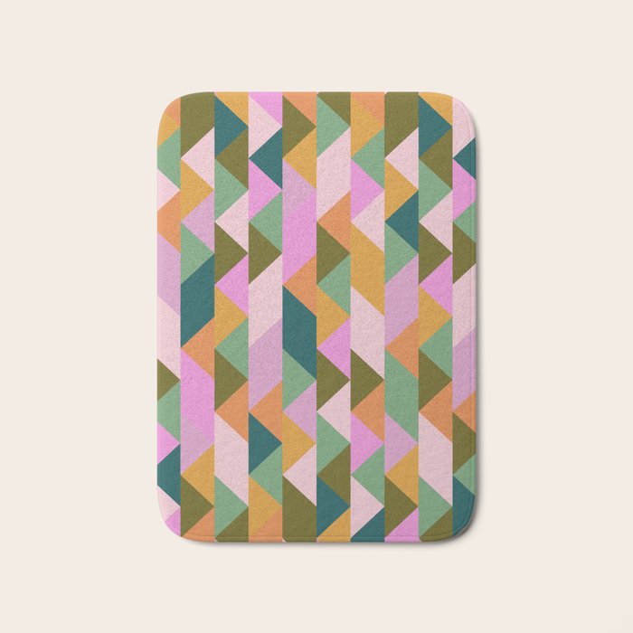 Retro Modern Pink Green Geometric Triangle Art Bath Mat Gallery Image 1