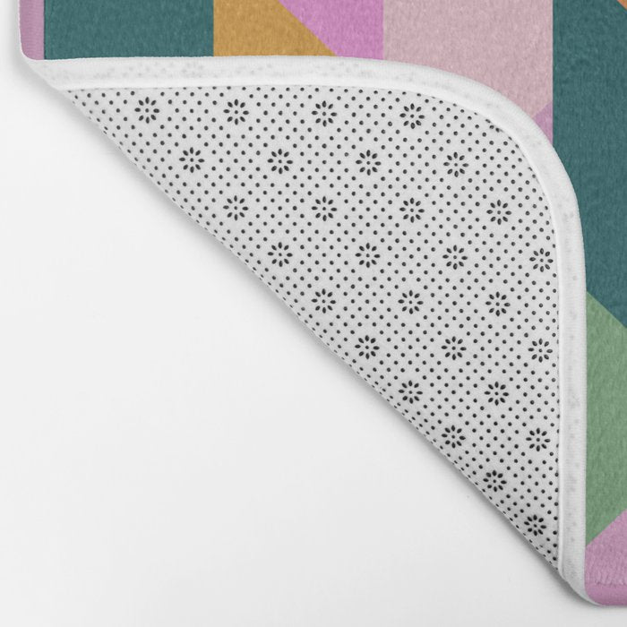 Retro Modern Pink Green Geometric Triangle Art Bath Mat Gallery Image 2