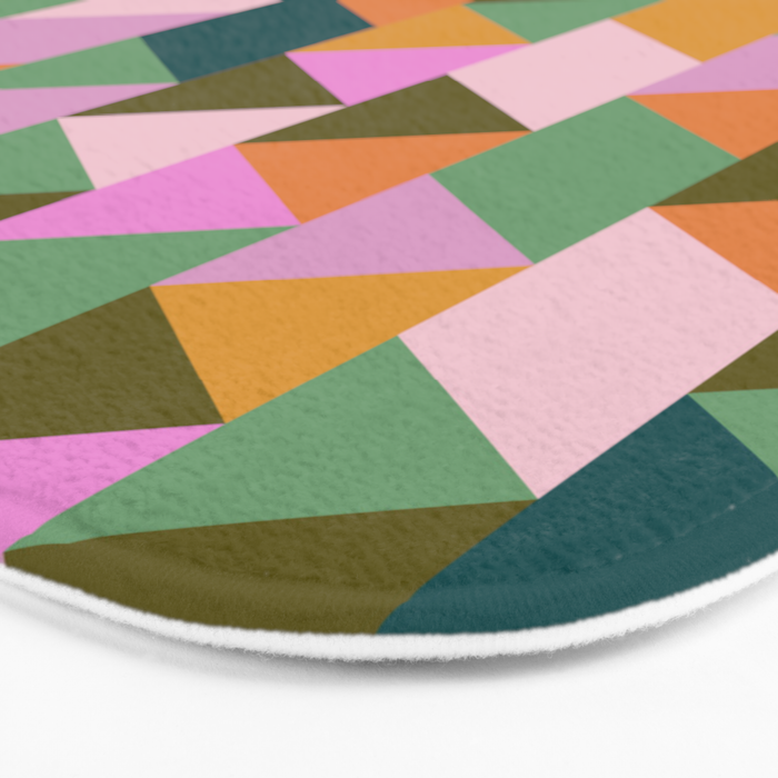 Retro Modern Pink Green Geometric Triangle Art Bath Mat Gallery Image 3