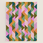 Retro Modern Pink Green Geometric Triangle Art Jigsaw Puzzle Gallery Image 1