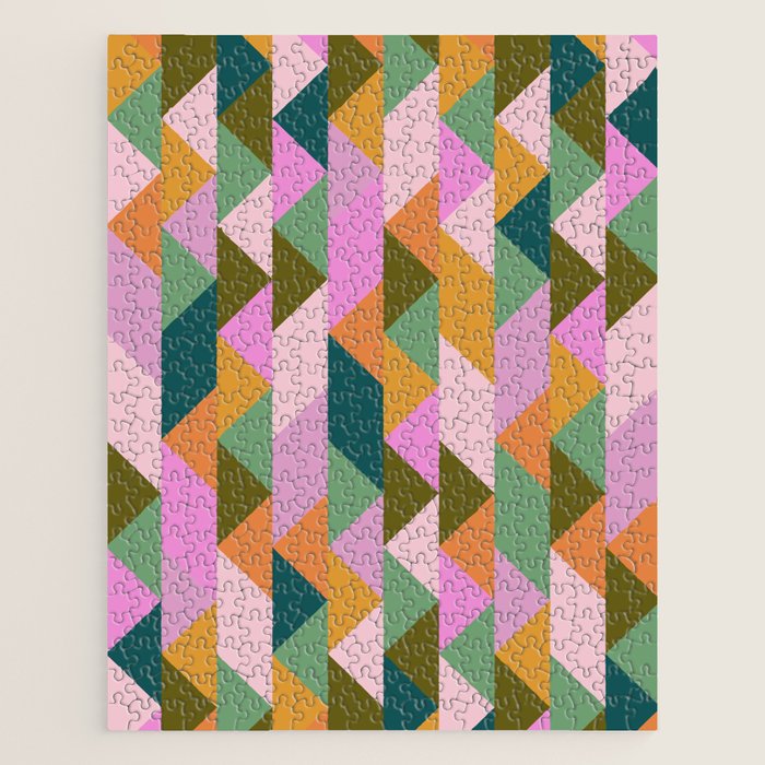 Retro Modern Pink Green Geometric Triangle Art Jigsaw Puzzle Gallery Image 1