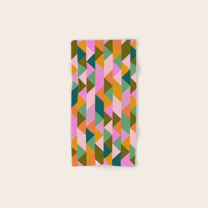 Retro Modern Pink Green Geometric Triangle Art Bath Towel Gallery Image 1