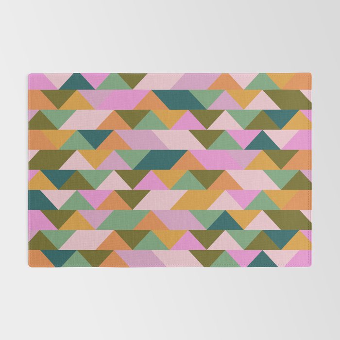 Retro Modern Pink Green Geometric Triangle Art Rug Gallery Image 2