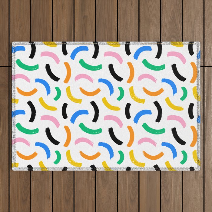 Colorful abstract brush stroke art pattern Outdoor Rug Gallery Image 1