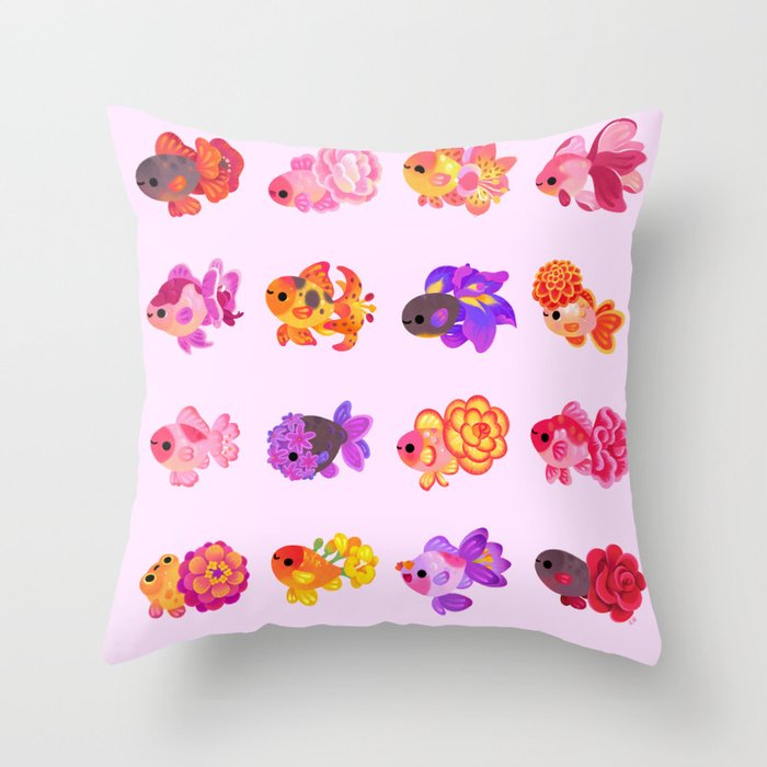 Flower goldfish - bright Throw Pillow Gallery Image 1
