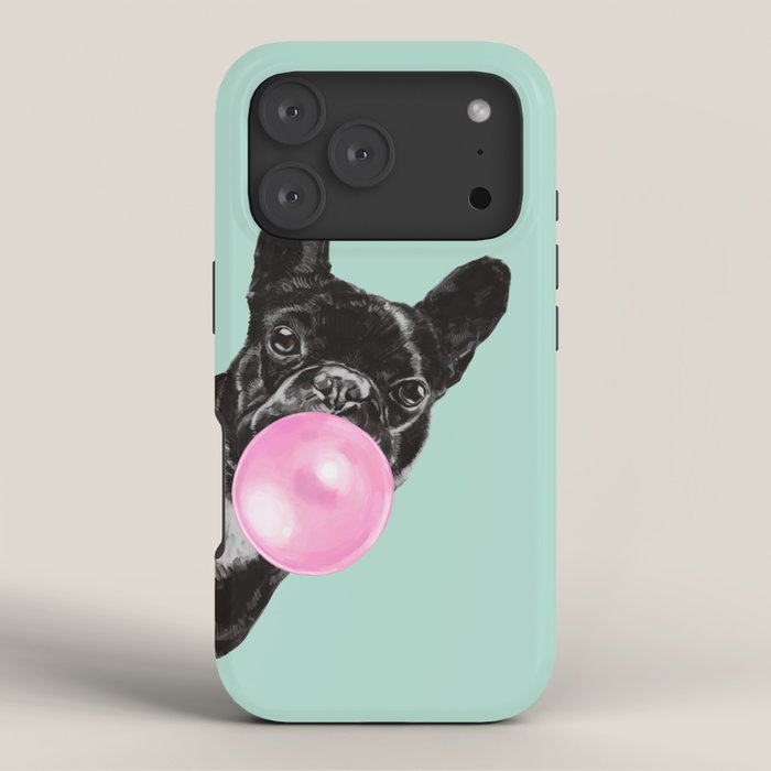 Bubble Gum Sneaky French Bulldog in Green iPhone Case Gallery Image 3