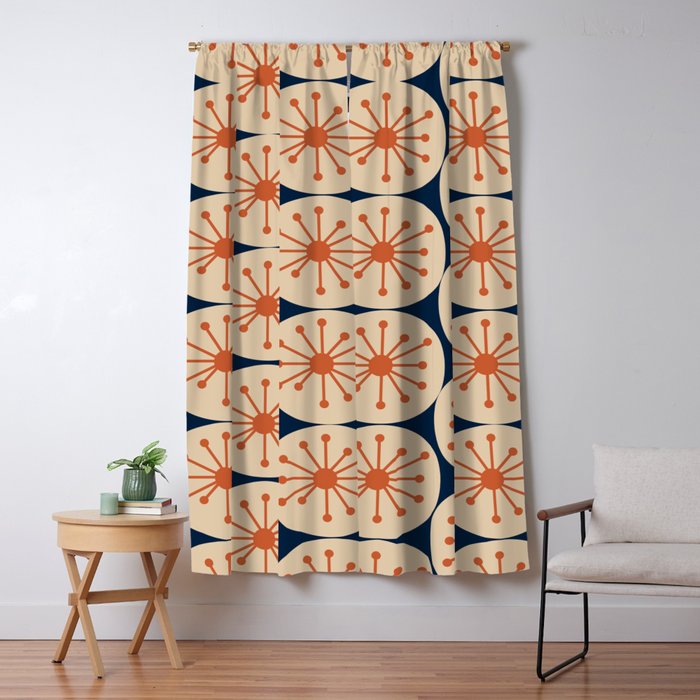 Atomic Dots Retro Geo Pattern in Mid Mid Orange, Beige, and Navy Blue Window Curtain Gallery Image 5