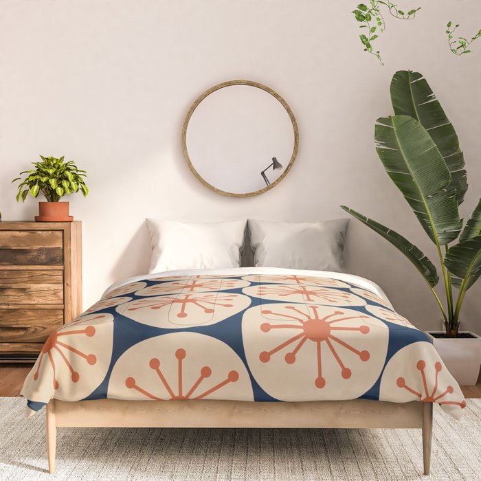 Atomic Dots Retro Geo Pattern in Mid Mid Orange, Beige, and Navy Blue Comforter Gallery Image 3