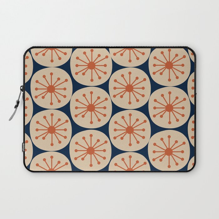 Atomic Dots Retro Geo Pattern in Mid Mid Orange, Beige, and Navy Blue Laptop Sleeve Gallery Image 1
