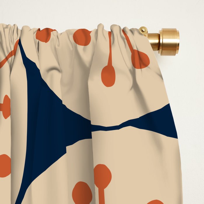 Atomic Dots Retro Geo Pattern in Mid Mid Orange, Beige, and Navy Blue Window Curtain Gallery Image 2