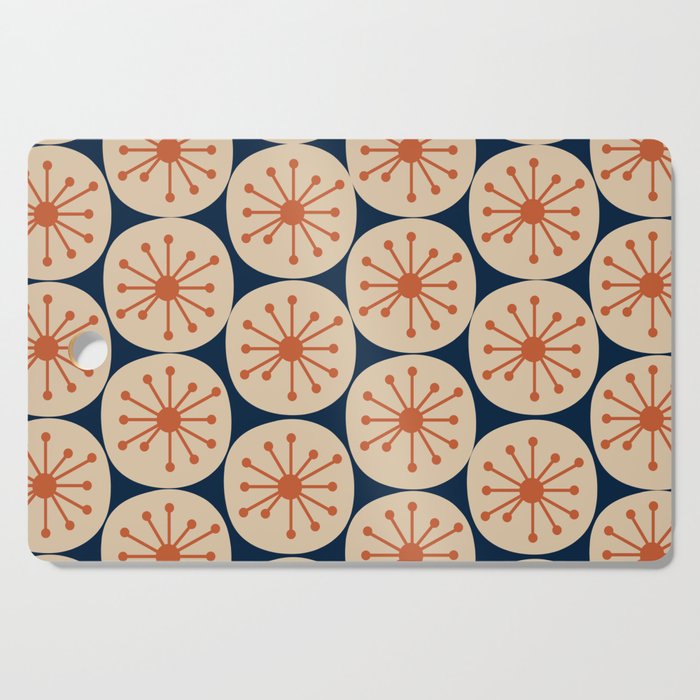 Atomic Dots Retro Geo Pattern in Mid Mid Orange, Beige, and Navy Blue Cutting Board Gallery Image 1