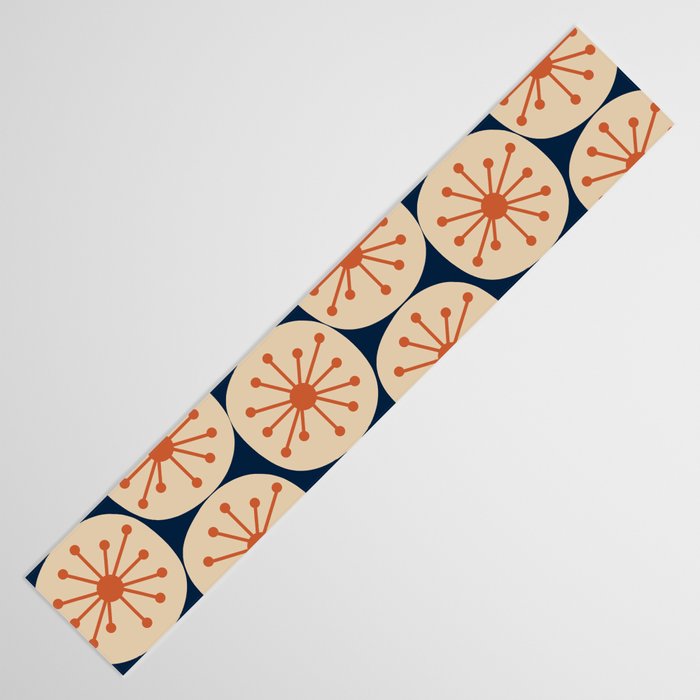 Atomic Dots Retro Geo Pattern in Mid Mid Orange, Beige, and Navy Blue Table Runner Gallery Image 3
