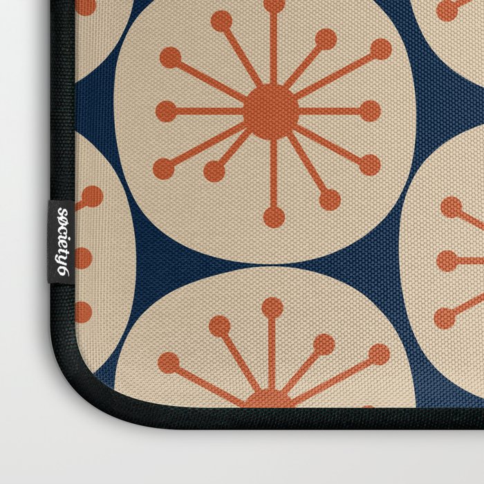 Atomic Dots Retro Geo Pattern in Mid Mid Orange, Beige, and Navy Blue Laptop Sleeve Gallery Image 3