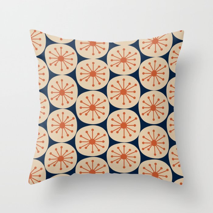 Atomic Dots Retro Geo Pattern in Mid Mid Orange, Beige, and Navy Blue Throw Pillow Gallery Image 6