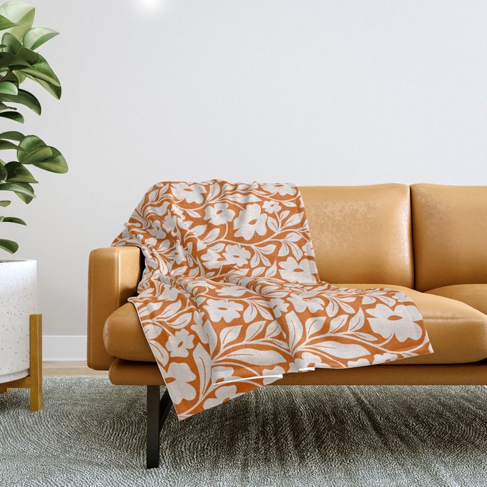 Tropical Vines Pattern - Terracotta Throw Blanket Gallery Image 1