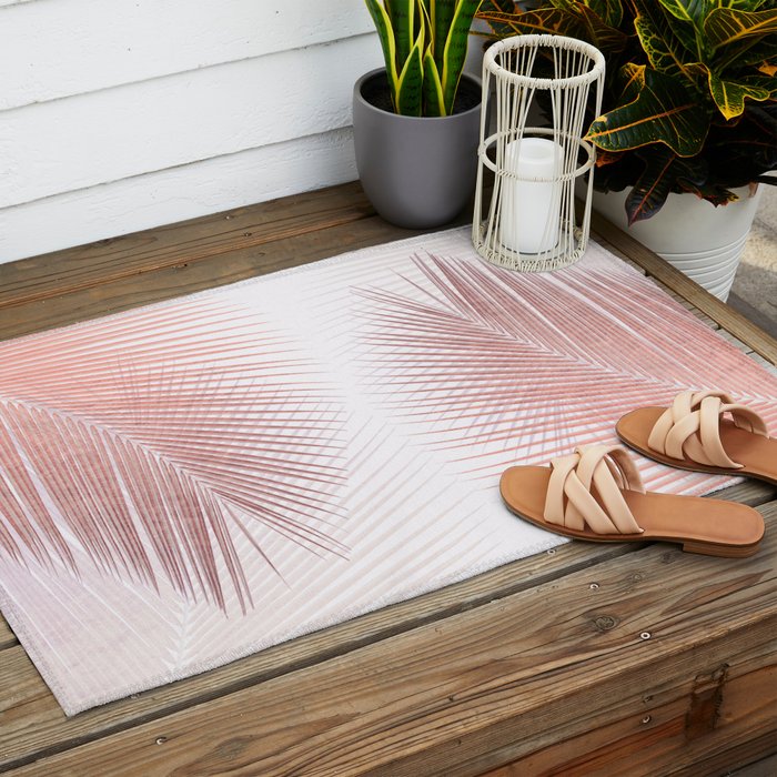 Palm leaf synchronicity - rose gold Outdoor Rug Gallery Image 2