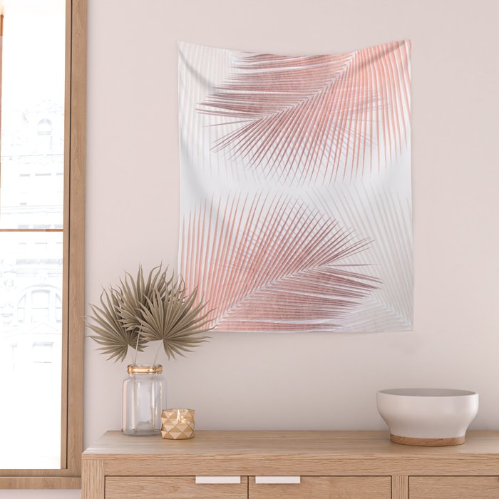 Palm leaf synchronicity - rose gold Wall Tapestry Gallery Image 2