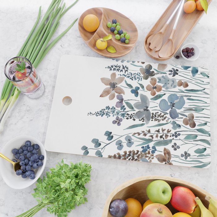 watercolor blue brown wildflower field  Cutting Board Gallery Image 2