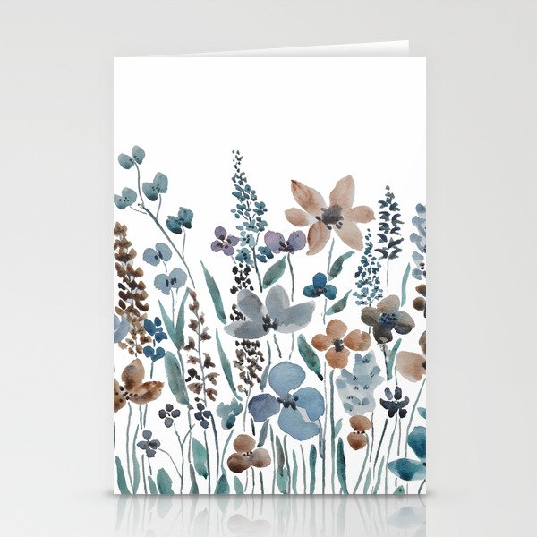 watercolor blue brown wildflower field  Stationery Card Gallery Image 1