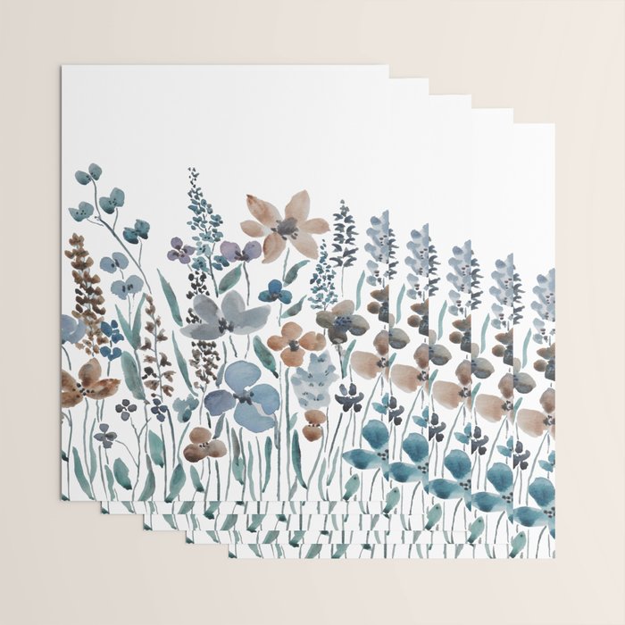 watercolor blue brown wildflower field  Wrapping Paper Gallery Image 3