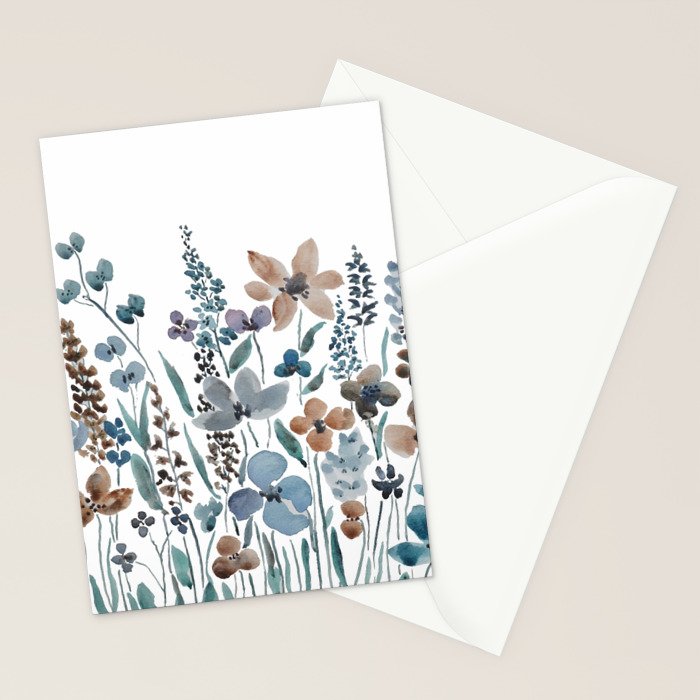 watercolor blue brown wildflower field  Stationery Card Gallery Image 2