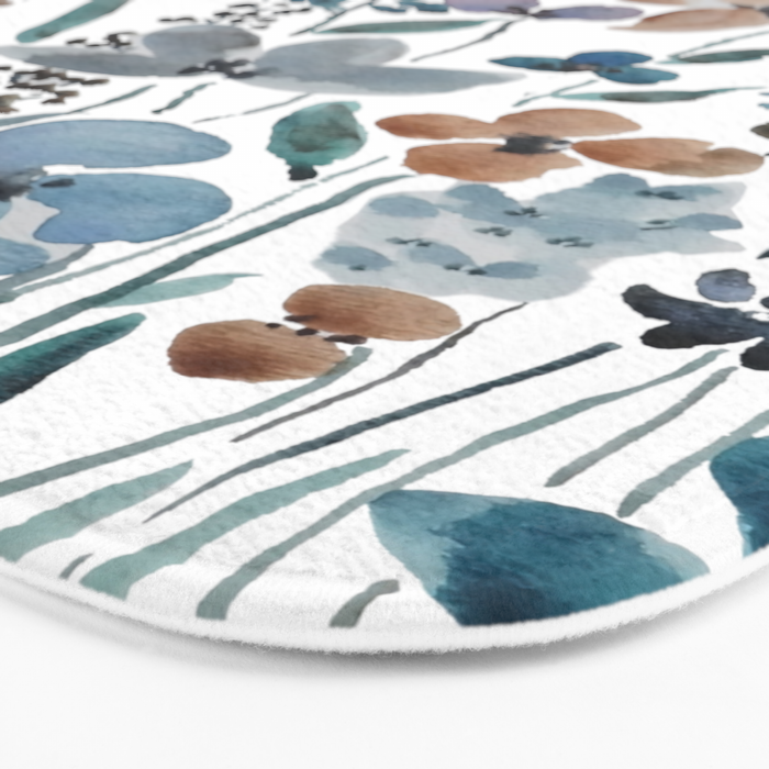 watercolor blue brown wildflower field  Bath Mat Gallery Image 3