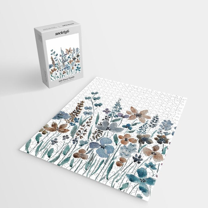 watercolor blue brown wildflower field  Jigsaw Puzzle Gallery Image 2