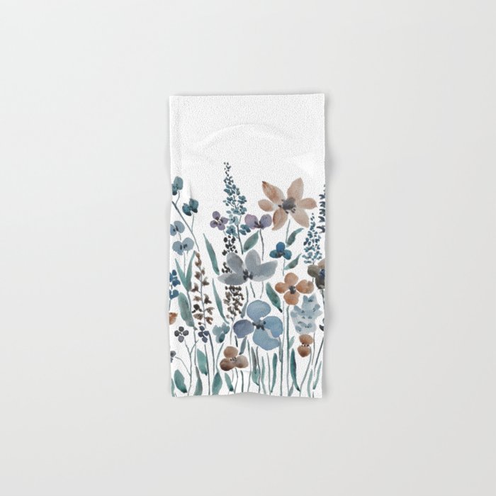 watercolor blue brown wildflower field  Bath Towel Gallery Image 1